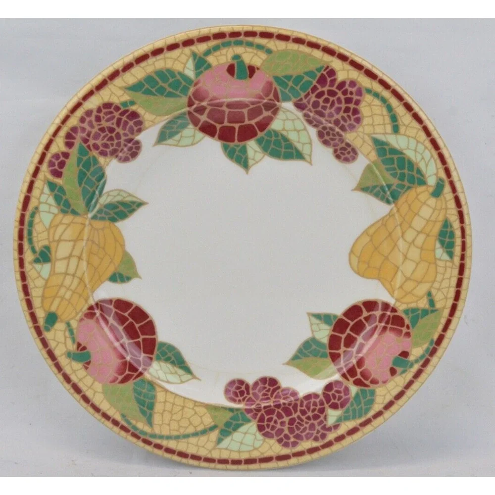 Pier 1 Mosaic Fruit Dinner Plates Set 5 Italy Earthenware 10.5